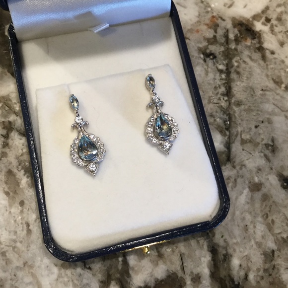 Ornate aquamarine 925 silver earrings - Picture 6 of 7